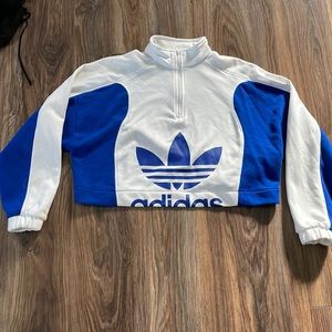 Cropped Adidas 3/4 Zip Pullover - Women’s XS - Blue/White